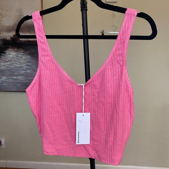 Reformation pink crop top tank ribbed size L NWT - Picture 1 of 8